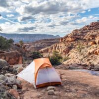 Camping on a platform of rock in the Royal Arch drainage, running water nearby, Grand Canyon National Park, Arizona