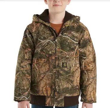 Boys Zip-Front Canvas Insulated Hooded Camo Jacket Child Youth Carhartt stores