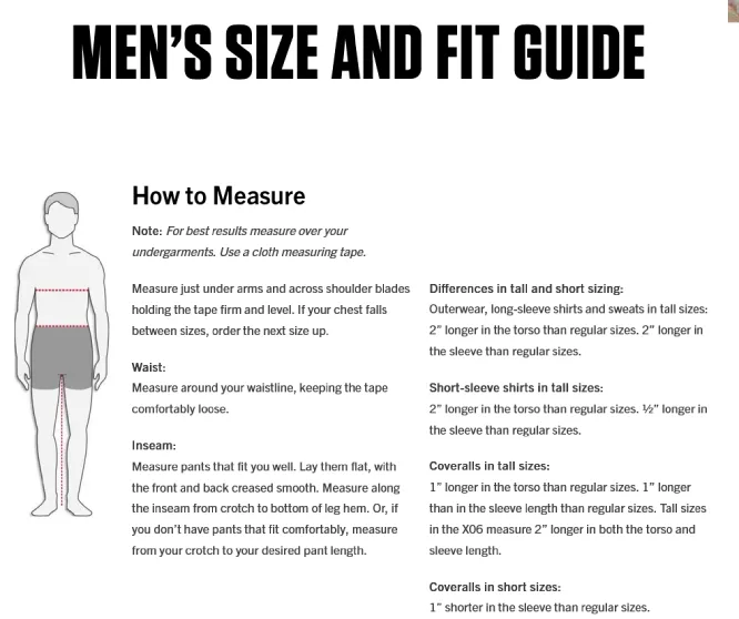 Mens Size and Fit Guide